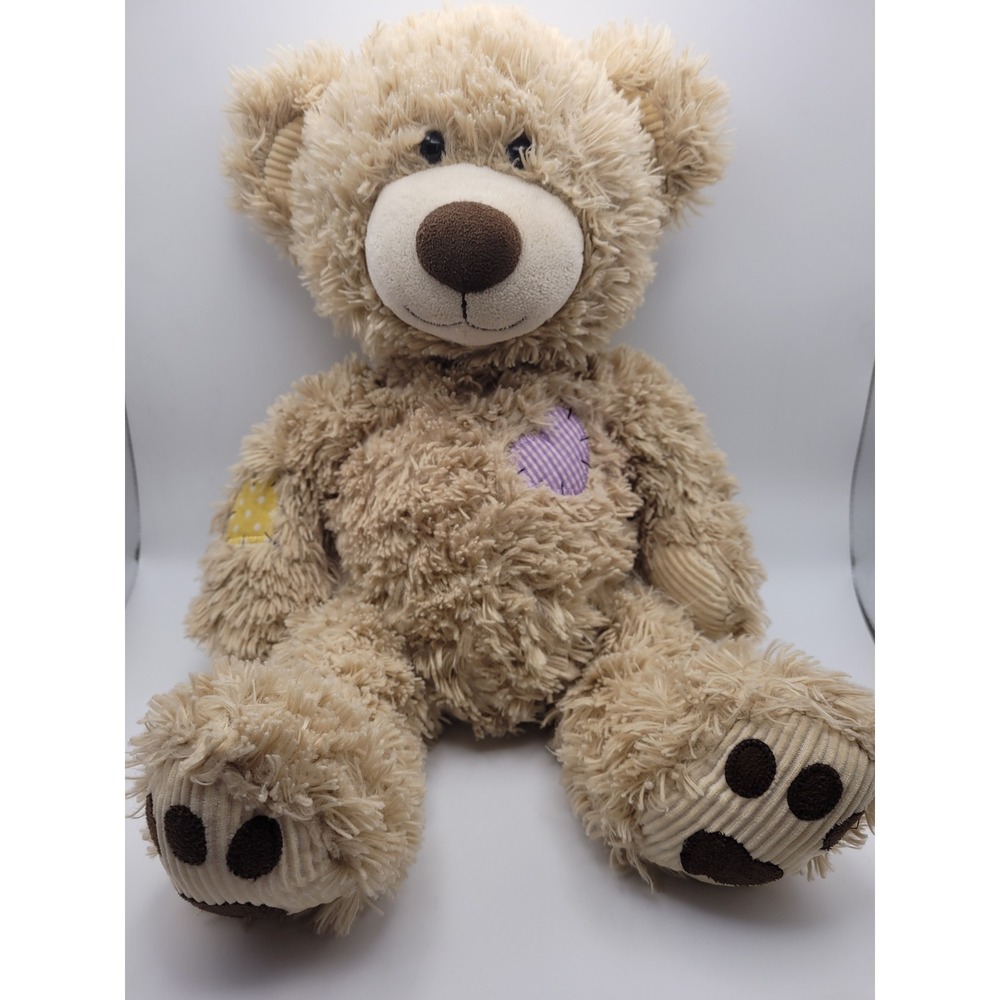 Build-A-Bear Champ Bear Plush Unisex 15in Tan Patchwork Heart Star